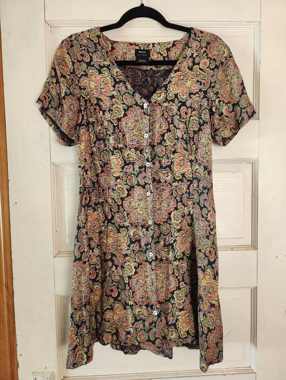 RVCA Black Multicolor Paisley Button-Front Dress